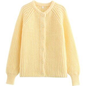 Women's Long Sleeve Button Chunky Soft Knit Open Front Outwear Knitwear Coat